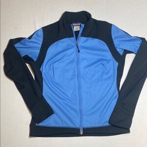 Patagonia Blue and Black Zip-Up Technical Track Jacket w/ back kangaroo pocket